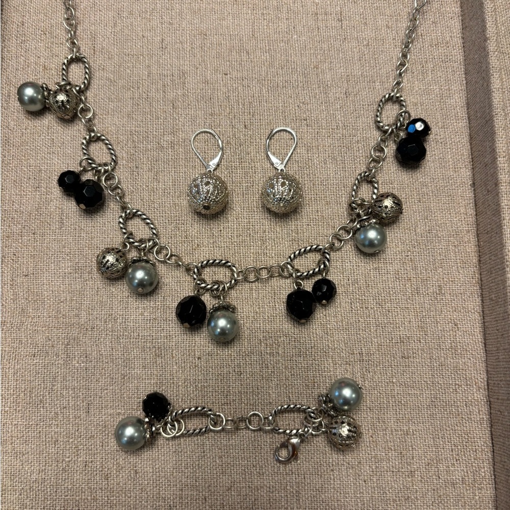 Premier Designs Ornate Silver & Black Bead Multi-Piece Jewelry Set
